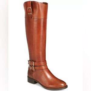 INC Frank II Cognac Wide Calf Leather Knee High Riding Boots Sz 5.5 BNWB